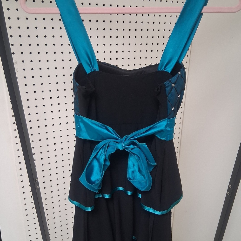 Vintage 90s Taboo Babydoll Teal Satin Black Dress Sm Tiered Glam‎ Partycore Y2K - Picture 7 of 11